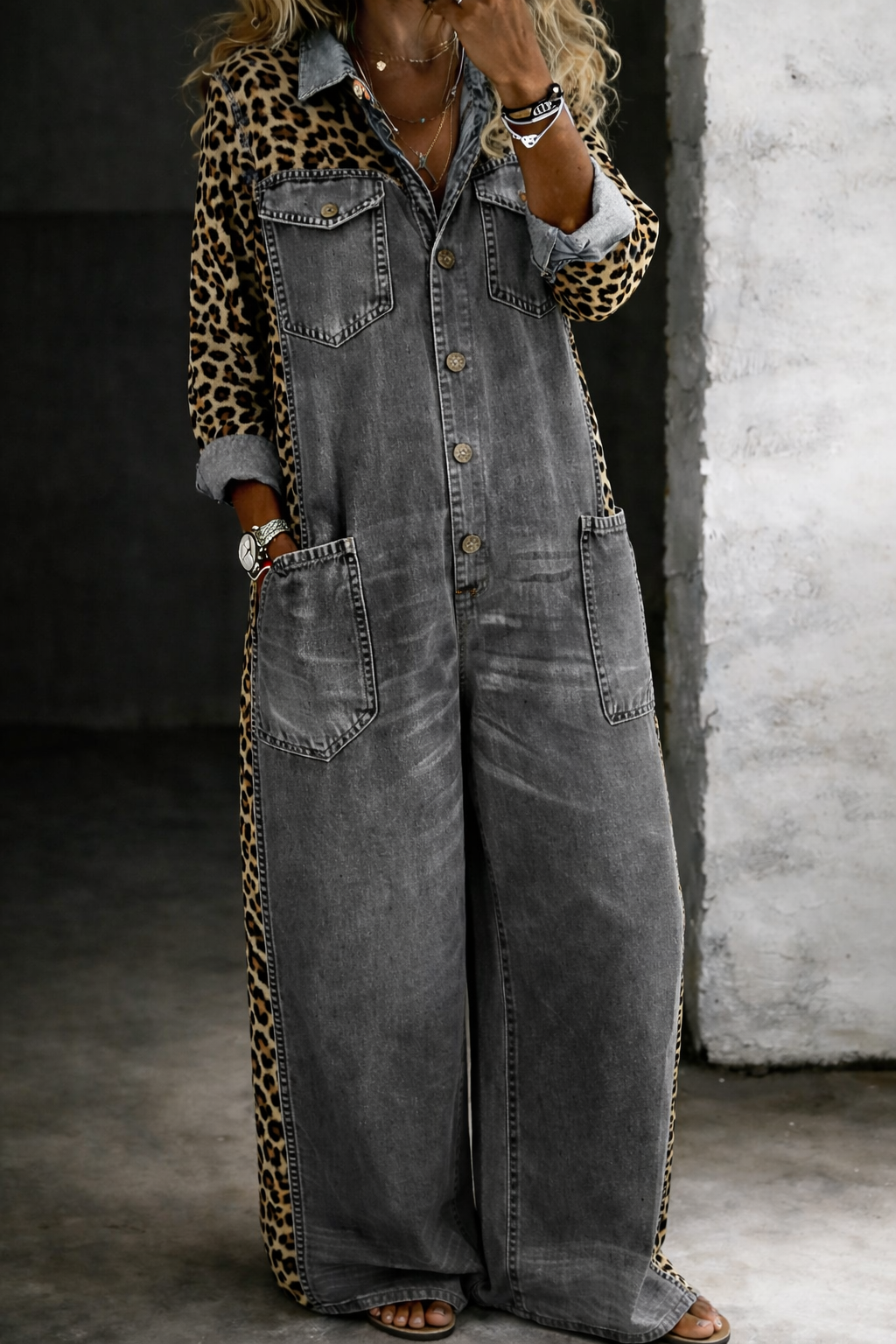 Amanda | One Piece Denim Style Shirt Jumpsuit