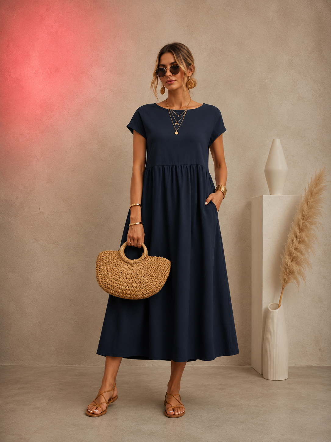 BREEZY COTTON-LINEN POCKET DRESS