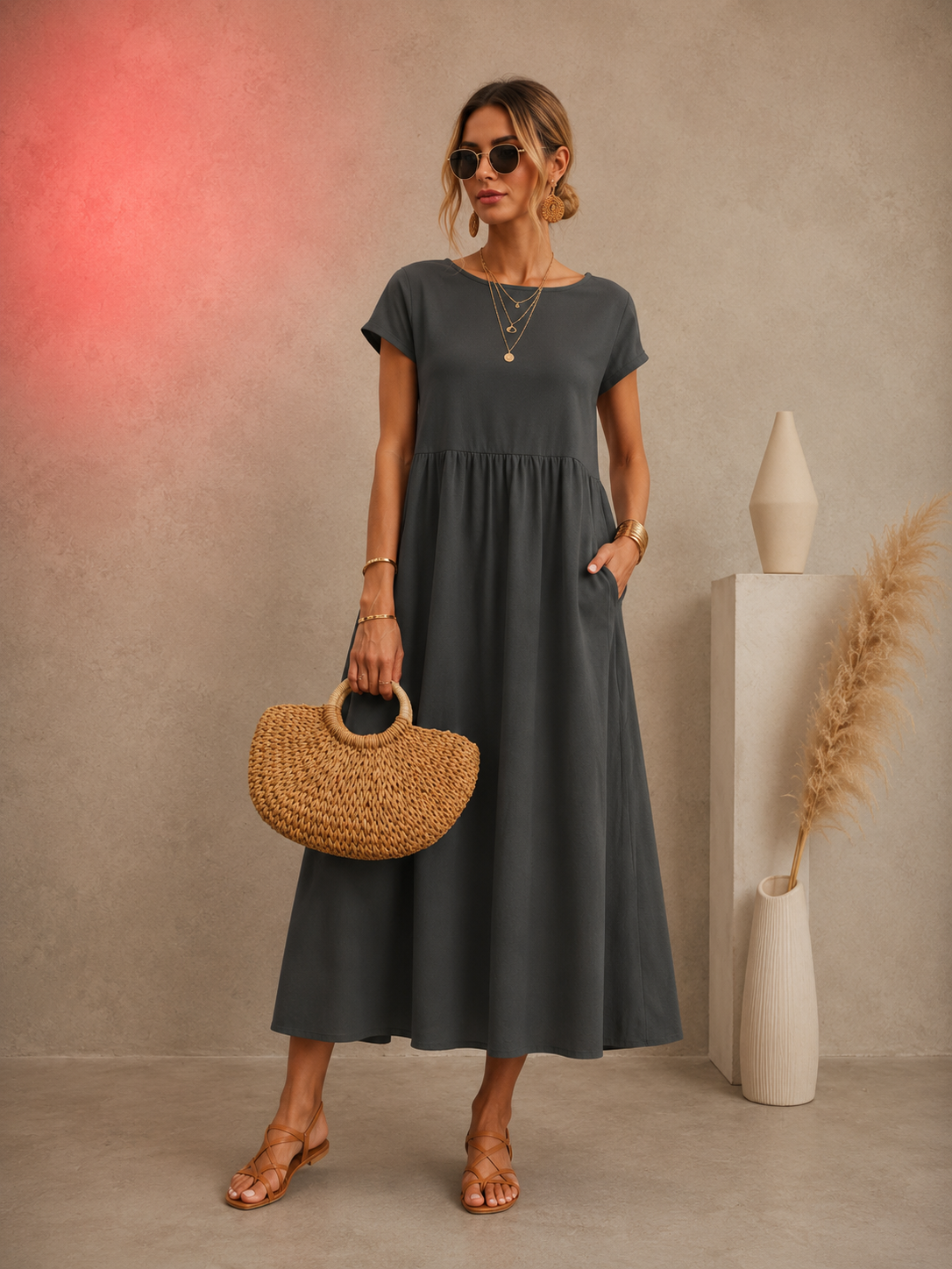 BREEZY COTTON-LINEN POCKET DRESS