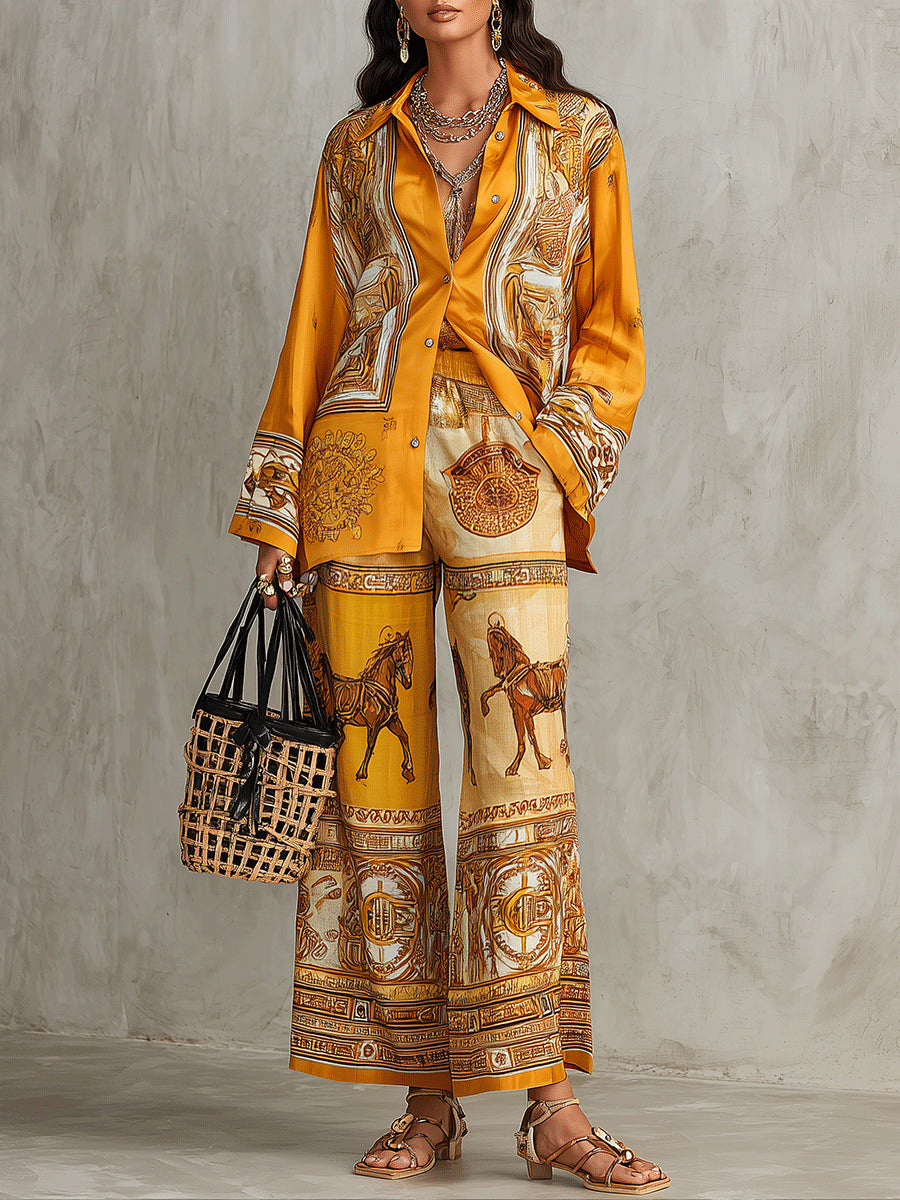 Olivia Two-piece set with a baroque print and wide-leg pants
