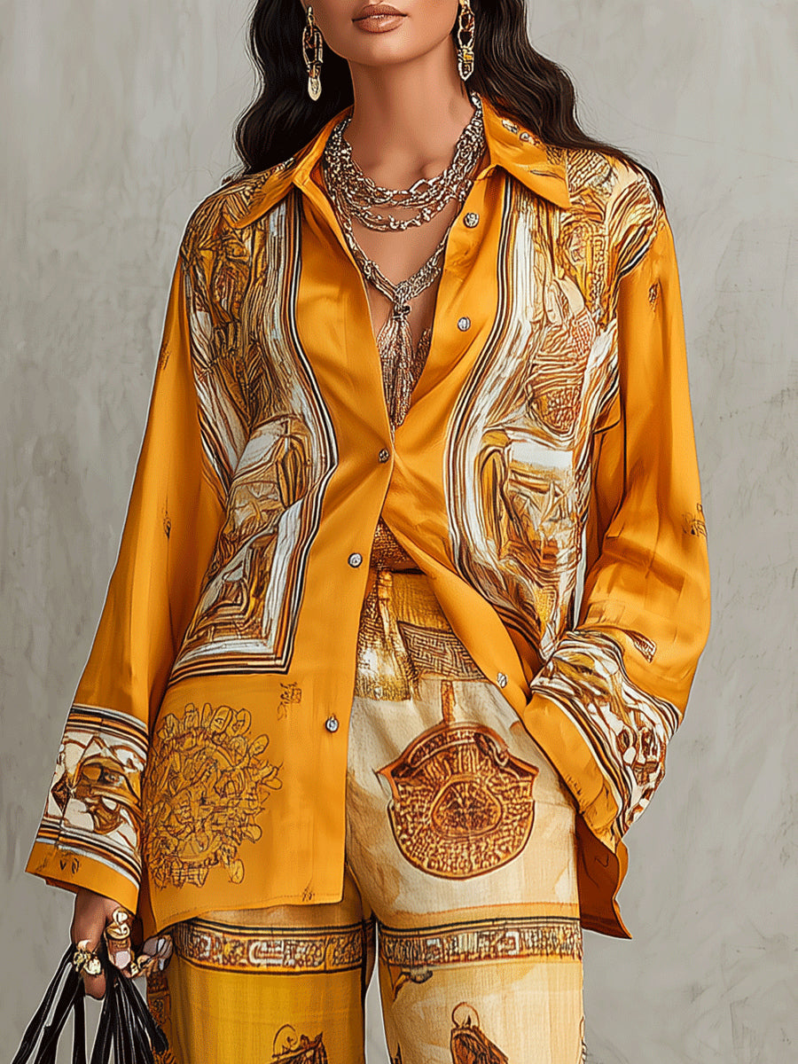 Olivia Two-piece set with a baroque print and wide-leg pants
