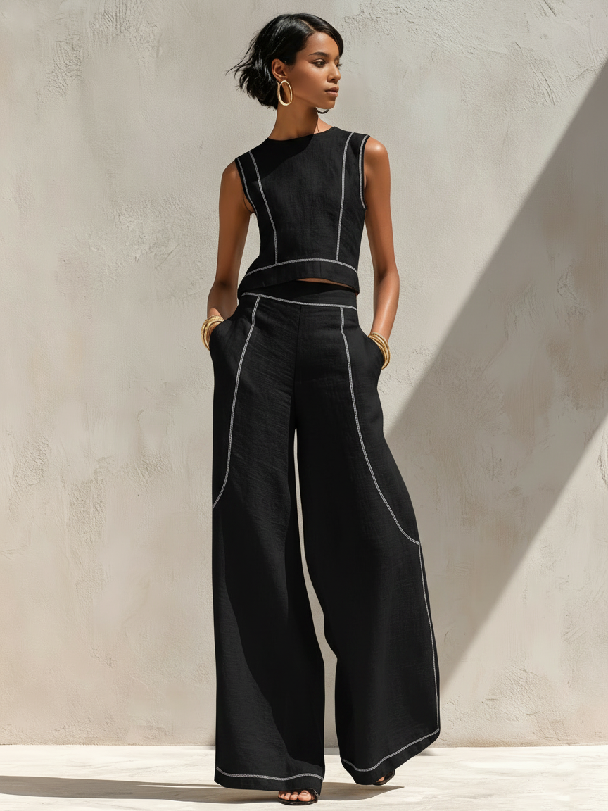 Pants set with contrasting stitching