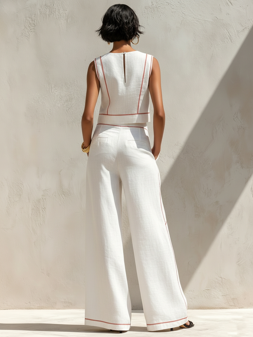 Pants set with contrasting stitching