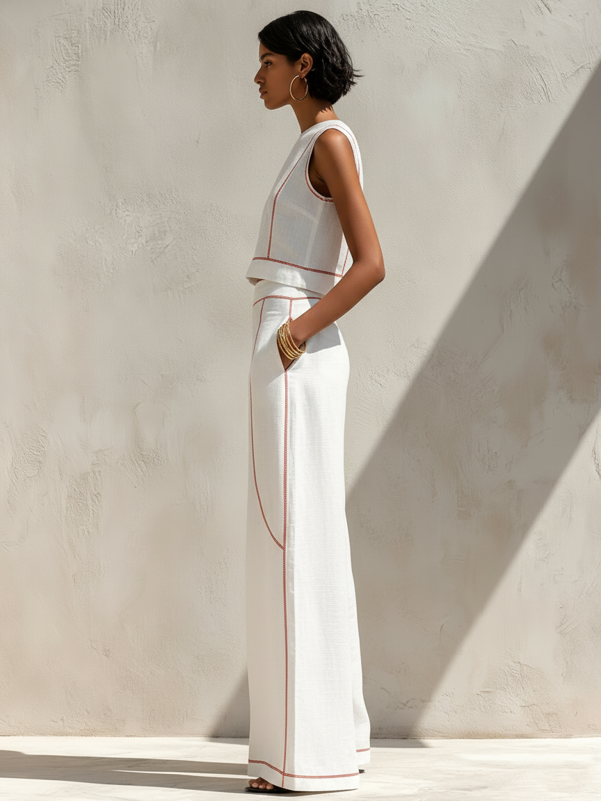 Pants set with contrasting stitching