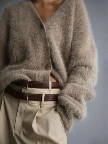 Mia | Fluffy Knit V-Neck Cardigan