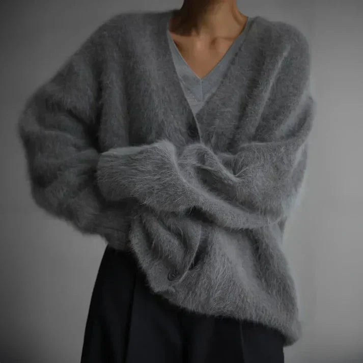 Mia | Fluffy Knit V-Neck Cardigan