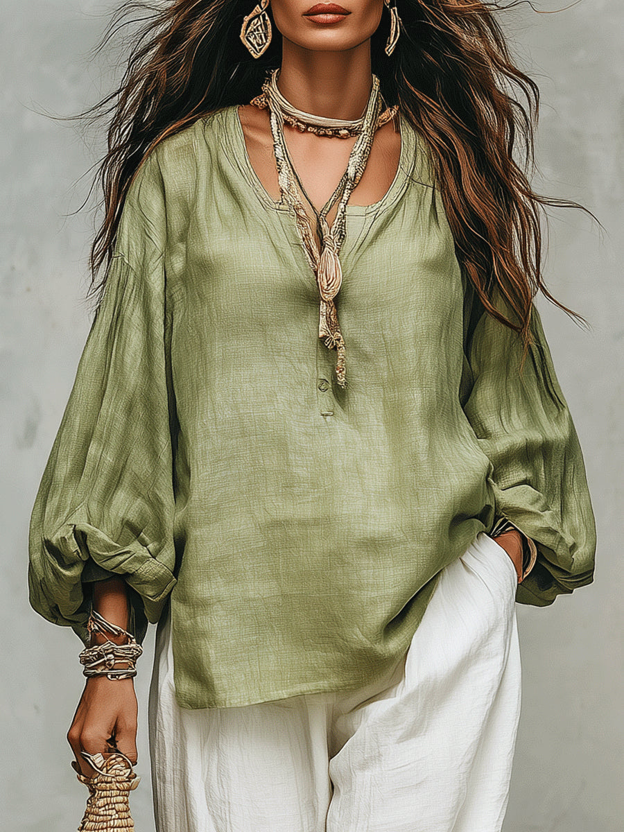 Green Lantern Sleeve Shirt And Loose White Wide-leg Pants Suit