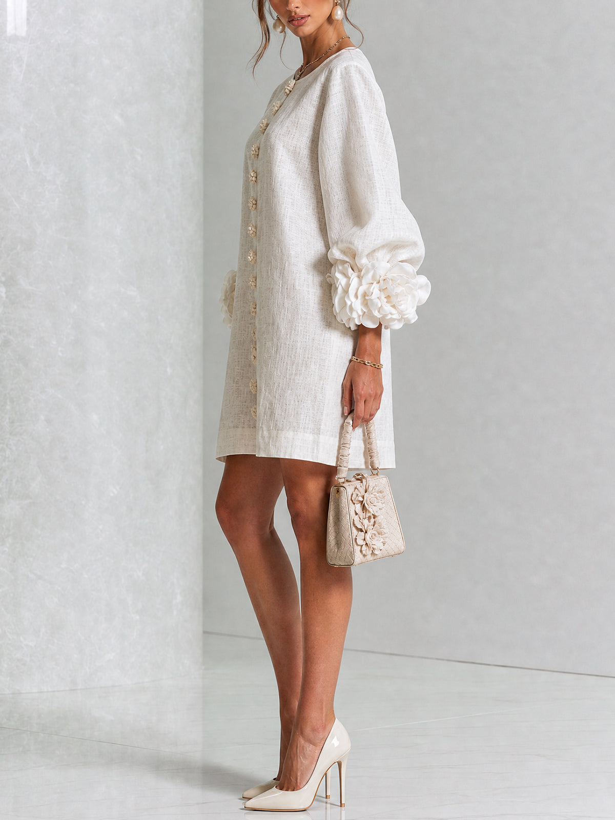 Floral Button-down Mini Dress With Striking Floral Cuffs