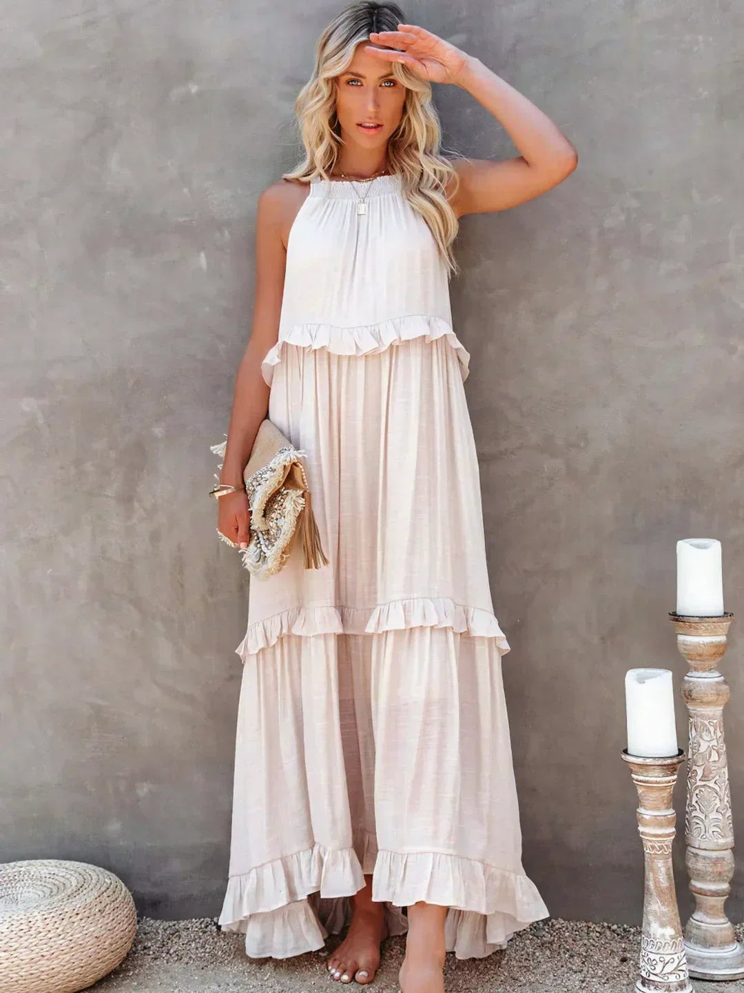 Lorena | Halterneck Dress With Ruffles and Pockets