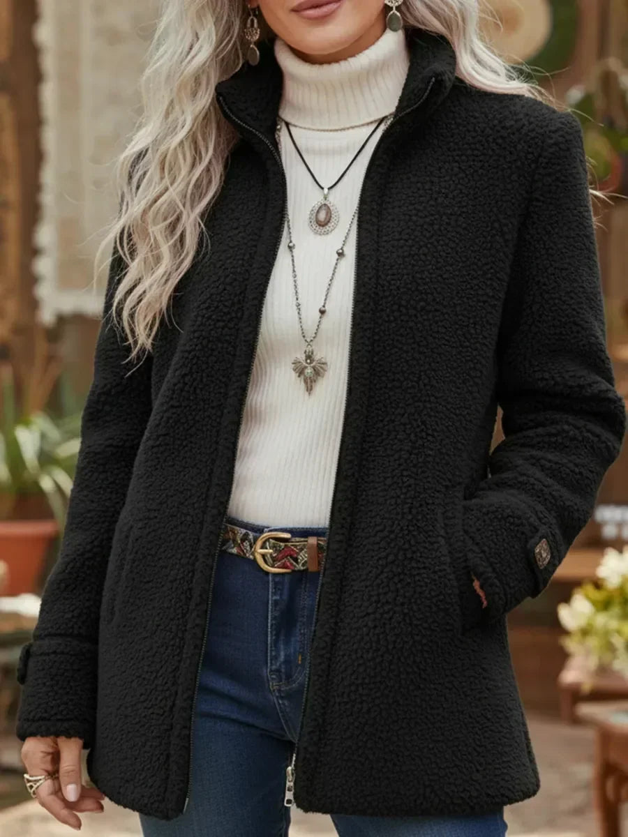 Lena - Full-Zip Lambswool-Feel Stand Collar Jacket