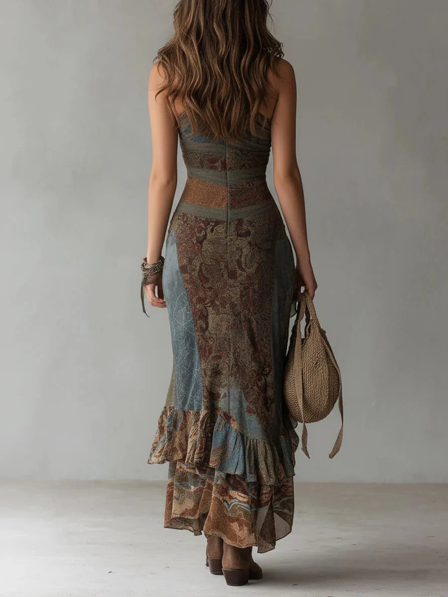 María | Loose-fitting asymmetrical dress with an ethnic print and a side slit