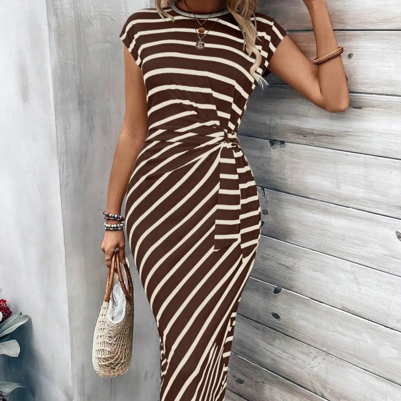 Women's Knot Bodycon Dress – Leopard print, tummy-flattering knot